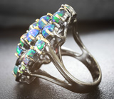 Серебряное кольцо с кристаллическими черными опалами 3+ карат и перидотами Серебро 925