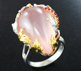 Серебряное кольцо с розовым кварцем 28,1 карата и пурпурно-розовыми сапфирами Серебро 925