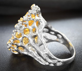 Серебряное кольцо с цитрином лазерной огранки 33,3 карата и оранжевыми сапфирами Серебро 925