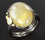 Серебряное кольцо с рутиловым кварцем 13+ карат и голубым топазом