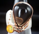 Серебряное кольцо с дымчатым кварцем и кристаллическим эфиопским опалом