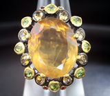 Серебряное кольцо с золотисто-желтым флюоритом 25+ карат, перидотами, цитринами и гранатами Серебро 925