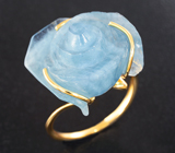 Золотое кольцо с резным забайкальским аквамарином 18,16 карата Золото