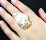 Золотое кольцо с жемчужиной барокко 53,18 карата и бриллиантами Золото