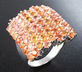 Шикарное серебряное кольцо с оранжевыми сапфирами Серебро 925