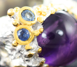Серебряное кольцо со сливовым аметистом и синими сапфирами Серебро 925