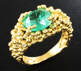 Золотое кольцо с уральским изумрудом высокой чистоты без облагораживания 2,59 карата и бриллиантами Золото