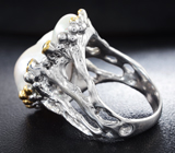 Серебряное кольцо с жемчужиной барокко 21,76 карата и синими сапфирами Серебро 925