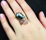 Серебряное кольцо с цветной жемчужиной 24,74 карата, родолитами и аметистами