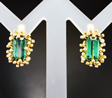 Золотые серьги с неоново-зелеными турмалинами 3,21 карата и бриллиантами Золото