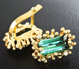 Золотые серьги с неоново-зелеными турмалинами 3,21 карата и бриллиантами Золото