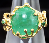 Золотое кольцо с кабошоном уральского изумруда 6,48 карата и бриллиантами Золото