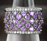 Стильное серебряное кольцо с аметистами Серебро 925