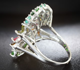 Превосходное серебряное кольцо с диопсдидами, изумрудами и разноцветными турмалинами Серебро 925
