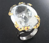 Серебряное кольцо с бесцветным кварцем 28+ карат и родолитами Серебро 925