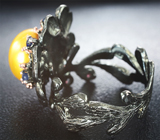 Серебряное кольцо с цветной жемчужиной, синими сапфирами и мозамбикскими гранатами Серебро 925