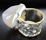 Серебряное кольцо с халцедоном 28+ карат, перидотом, диопсидами и родолитом
