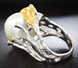 Серебряное кольцо с жемчужиной барокко 27,15 карата и синими сапфирами Серебро 925