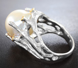 Серебряное кольцо с жемчужиной барокко 27,5 карата и сапфирами падпараджа Серебро 925