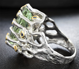 Серебряное кольцо с зеленым аметистом 12,2 карата и синими сапфирами Серебро 925