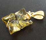 Золотой кулон с резным лимонным цитрином 8,99 карата Золото