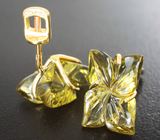 Золотые пусеты с резными лимонными цитринами 4,33 карата Золото
