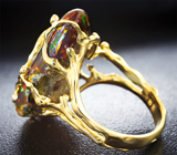 Эксклюзив! Супер-опалесценция! Золотое кольцо с уникальным австралийским solid опалом 15,8 карата и бриллиантами Золото