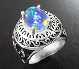 Серебряное кольцо с кристаллическим эфиопским опалом и черной эмалью