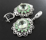 Ажурные серебряные серьги с зелеными аметистами и цаворитами Серебро 925