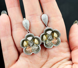 Изысканные серебряные серьги-цветки Серебро 925