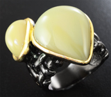 Серебряное кольцо с пастельно-желтыми опалами Серебро 925