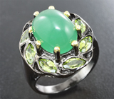 Серебряное кольцо с хризопразом и перидотами Серебро 925