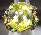 Серебряное кольцо с лимонным цитрином 25+ карат и диопсидами Серебро 925
