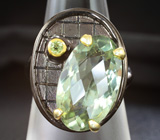 Серебряное кольцо с зеленым аметистом 13+ карат и перидотом