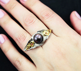 Серебряное кольцо с цветной жемчужиной 5,54 карата и сапфирами падпараджа Серебро 925