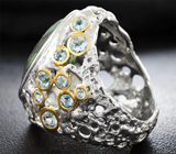 Серебряное кольцо с зеленым аметистом 13,97 карата и голубыми топазами Серебро 925