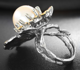 Серебряное кольцо с жемчужиной и розовыми сапфирами