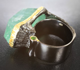 Серебряное кольцо с неоново-зеленым флюоритом 30+ карат и диопсидами Серебро 925