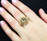 Золотое кольцо с топовым орегонским солнечным камнем лазерной огранки 4,07 карата и бриллиантами Золото