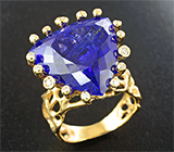 Эксклюзив! Золотое кольцо с уникальным танзанитом цвета кашмирского сапфира 20,17 карата и бриллиантами Золото