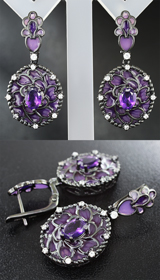 Серебряный комплект с аметистами и цветной эмалью Серебро 925