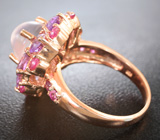 Серебряное кольцо с розовым кварцем, аметистами и сапфирами Серебро 925