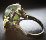 Серебряное кольцо с рутиловым пренитом 27+ карат и бериллами Серебро 925