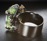 Серебряное кольцо с зеленым аметистом 24+ карат, голубыми топазами и цитринами Серебро 925