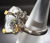 Серебряное кольцо с бесцветным кварцем, диопсидами и цитрином Серебро 925