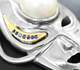 Серебряный кулон с жемчужиной барокко 28,8 карата и синими сапфирами Серебро 925