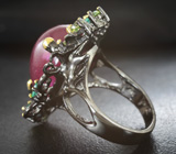 Серебряное кольцо с рубином 28+ карат, перидотами и хризопразом Серебро 925