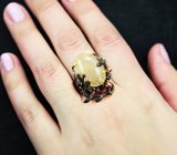 Серебряное кольцо с рутиловым кварцем, родолитами и мозамбикскими гранатами Серебро 925