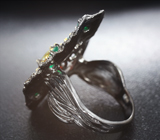 Серебряное кольцо с ограненным черным опалом и хризопразом Серебро 925