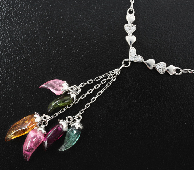 Серебряное колье из коллекции «Drops» с разноцветными турмалинами